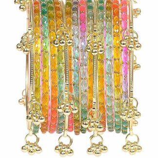 Kashmiri Ghangharoo Glass Bangle Set for Women| Light Weight Bangles | Traditional Transparent Fancy Glass Chudi Set for Wedding, Party(Set Of 16)